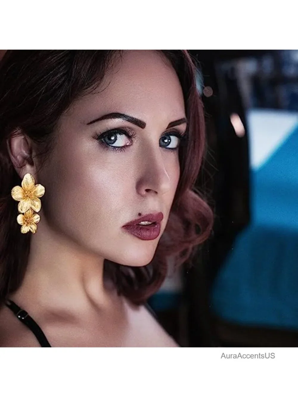 Double Sculptural Flower Earrings Statement Dangle Drop Earrings for Women